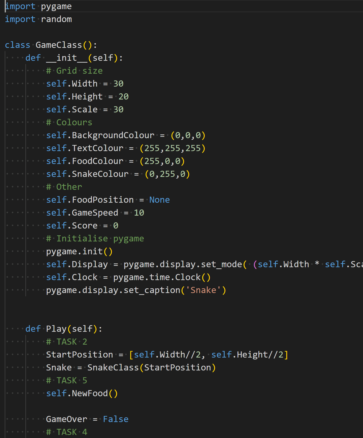 Example code of Snake built using Python